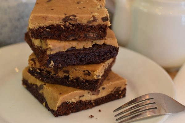 Vegan brownie with cookie dough